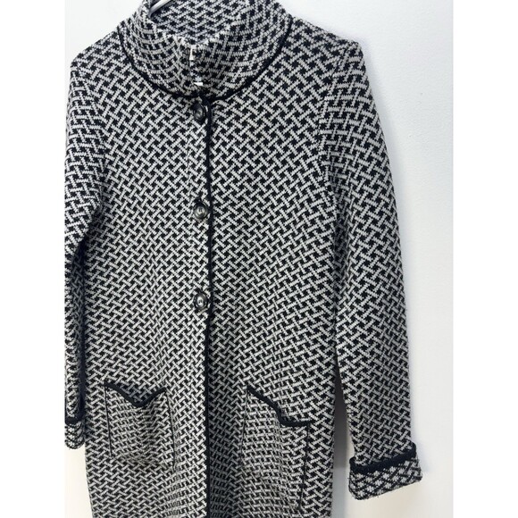 Giovanna Tricot Made Italy Black Houndstooth Long Knit Cardigan-Pockets Wool S - Picture 3 of 12